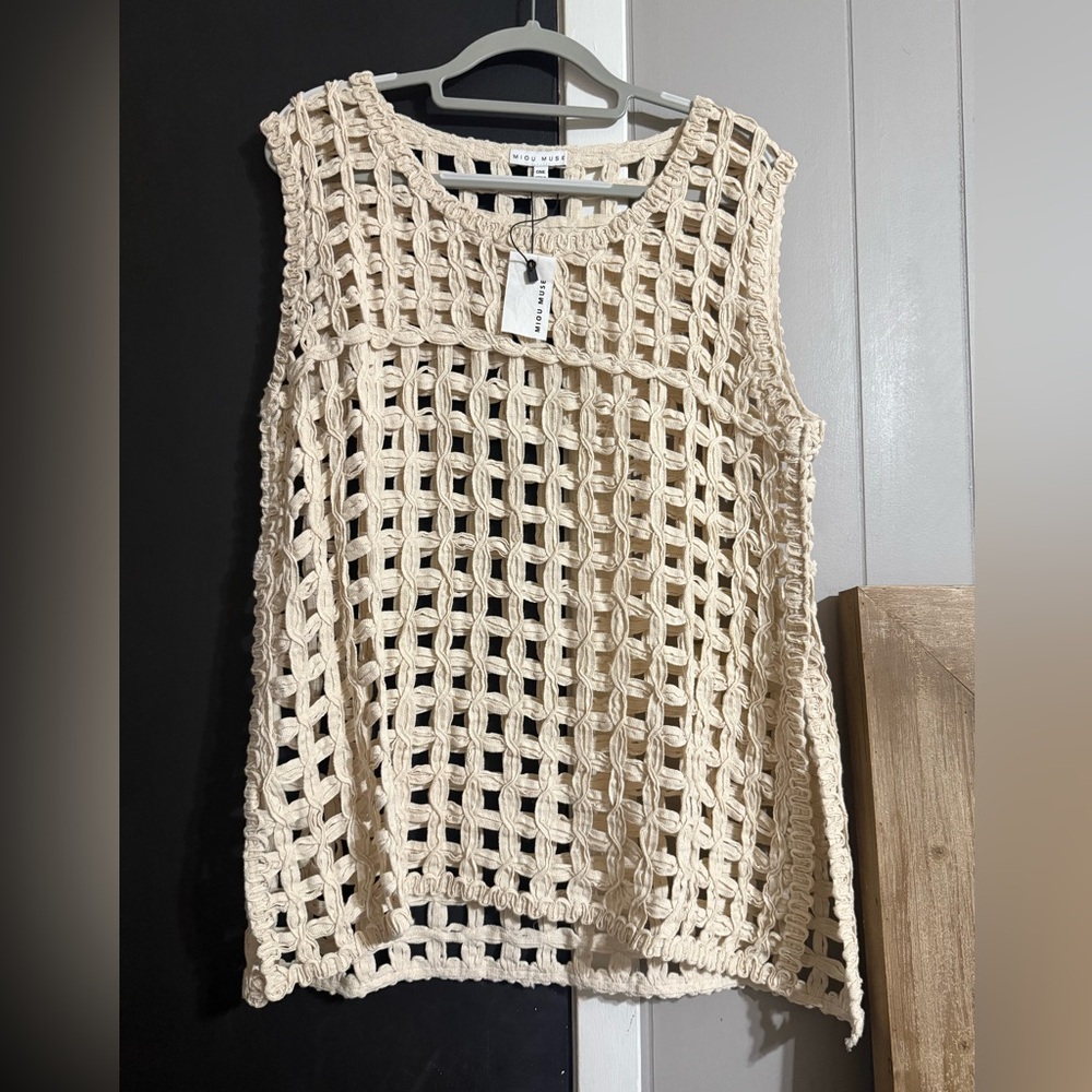 Cream Crochet Sleeveless Top